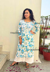 Jhalak Blue Mulmul Chikankari kurti