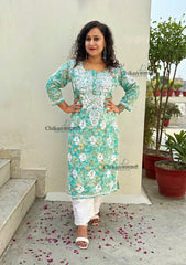 Kanak Mulmul Chikankari kurti - Green