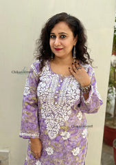 Kanak Mulmul Chikankari kurti - Purple