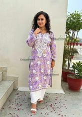 Kanak Mulmul Chikankari kurti - Purple