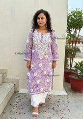 Kanak Mulmul Chikankari kurti - Purple