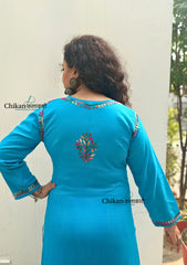 Kaynaat Cotton Multi Chikankari Kurti - Turquoise Blue