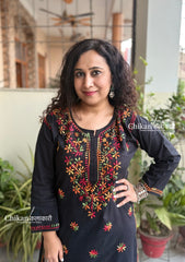 Kaynaat Cotton Multi Chikankari Kurti - Black