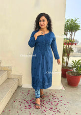 Mahira Cotton Chikankari Kurti Set - Blue