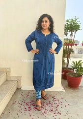 Mahira Cotton Chikankari Kurti Set - Blue