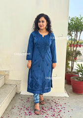 Mahira Cotton Chikankari Kurti Set - Blue