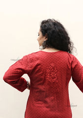 Mahira Cotton Chikankari Kurti Set - Rust Red