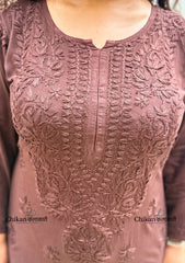 Malika Rayon Chikankari Kurti - Brown