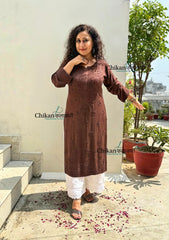 Malika Rayon Chikankari Kurti - Brown