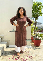 Malika Rayon Chikankari Kurti - Brown