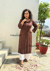 Malika Rayon Chikankari Kurti - Brown