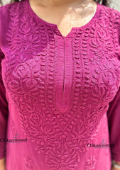 Malika Rayon Chikankari Kurti - Wine