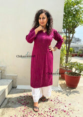 Malika Rayon Chikankari Kurti - Wine