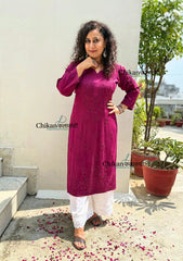 Malika Rayon Chikankari Kurti - Wine