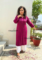 Malika Rayon Chikankari Kurti - Wine
