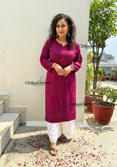 Malika Rayon Chikankari Kurti - Wine
