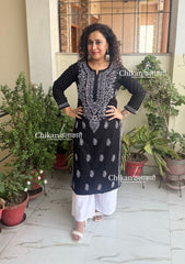 Malvika Cotton Chikankari Kurti - Black