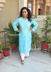 Malvika Cotton Chikankari Kurti - Light Blue