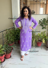 Malvika Cotton Chikankari Kurti - Lavender