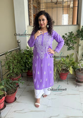 Malvika Cotton Chikankari Kurti - Lavender