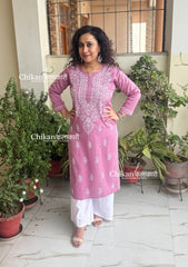 Malvika Cotton Chikankari Kurti - Mauve
