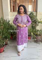 Malvika Cotton Chikankari Kurti - Purple