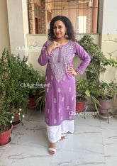 Malvika Cotton Chikankari Kurti - Purple