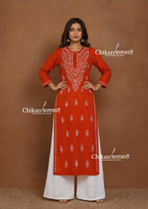 Malvika Cotton Chikankari Kurti - Rust
