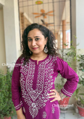 Malvika Cotton Chikankari Kurti - Wine