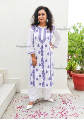 Malvika Cotton White Chikankari Kurti - Purple