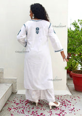 Malvika Cotton White Chikankari Kurti - Purple