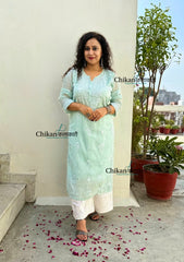Mannat Mul Chanderi Chikankari Kurti - Light Pista Green