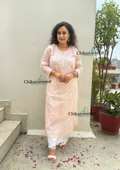 Mannat Mul Chanderi Chikankari Kurti  - Light Beige