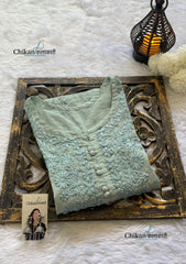 Mannat Mul Chanderi Chikankari Kurti - Light Green