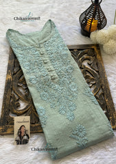 Mannat Mul Chanderi Chikankari Kurti - Light Green