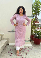 Mannat Mul Chanderi Chikankari Kurti  - Purple