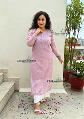 Mannat Mul Chanderi Chikankari Kurti  - Purple