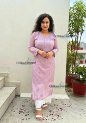 Mannat Mul Chanderi Chikankari Kurti  - Purple