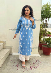 Meera Cotton Chikankari Kurti - Powder Blue