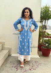 Meera Cotton Chikankari Kurti - Powder Blue