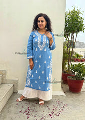 Meera Cotton Chikankari Kurti - Powder Blue