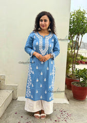 Meera Cotton Chikankari Kurti - Powder Blue