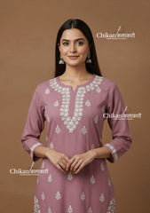 Meera Cotton Chikankari Kurti - Mauve
