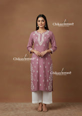 Meera Cotton Chikankari Kurti - Mauve