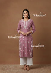 Meera Cotton Chikankari Kurti - Mauve
