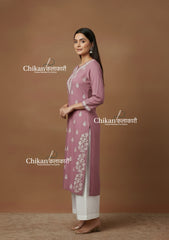 Meera Cotton Chikankari Kurti - Mauve