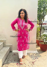 Meera Cotton Chikankari Kurti - Pink