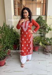 Meera Cotton Chikankari Kurti - Rust