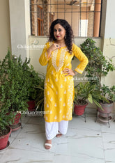 Meera Cotton Chikankari Kurti - Yellow