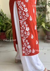 Meera Cotton Chikankari Kurti - Rust